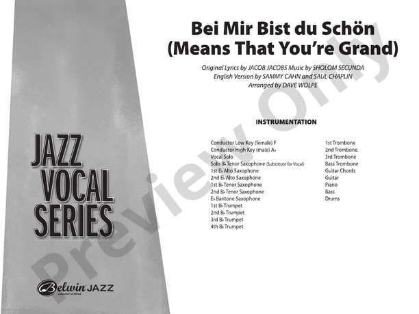 Bei Mir Bist Du Schon (Means That You're Grand) – Jazz Ensemble Conductor Score & Parts (Digital Download)