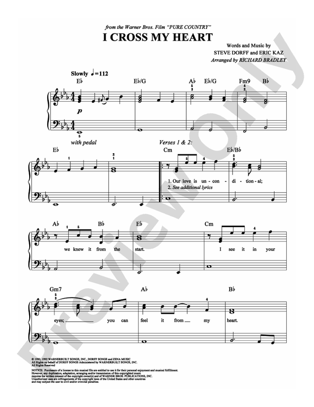 I Cross My Heart - Arr. Richard Bradley - Easy Piano (Digital Download)