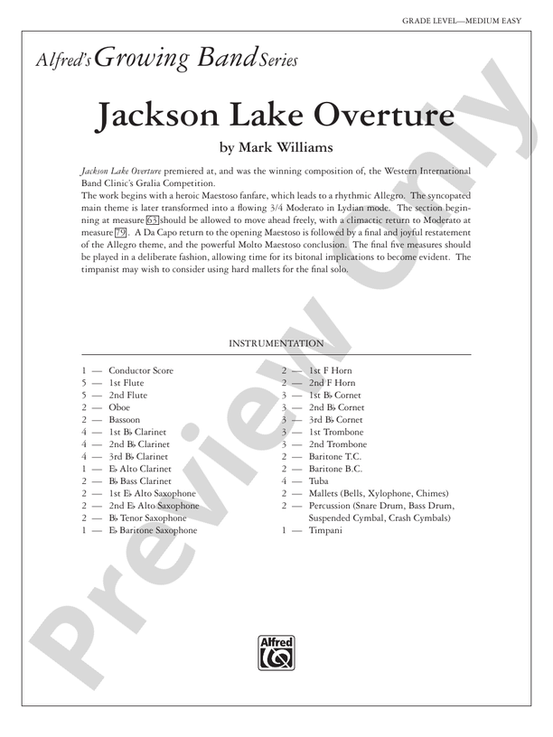 Jackson Lake Overture - Concert Band Conductor Score & Parts (Digital Download)