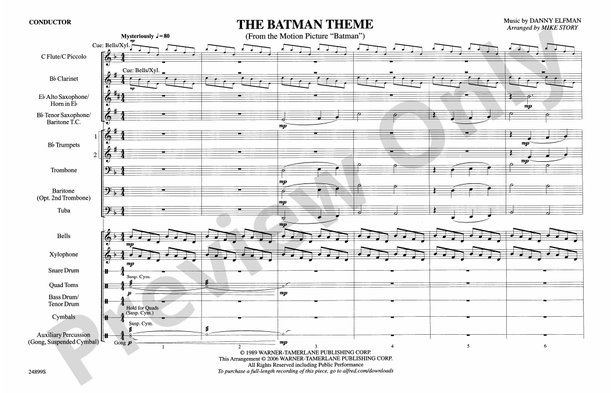 The Batman Theme (from Batman) – Marching Band Conductor Score & Parts (Digital Download)