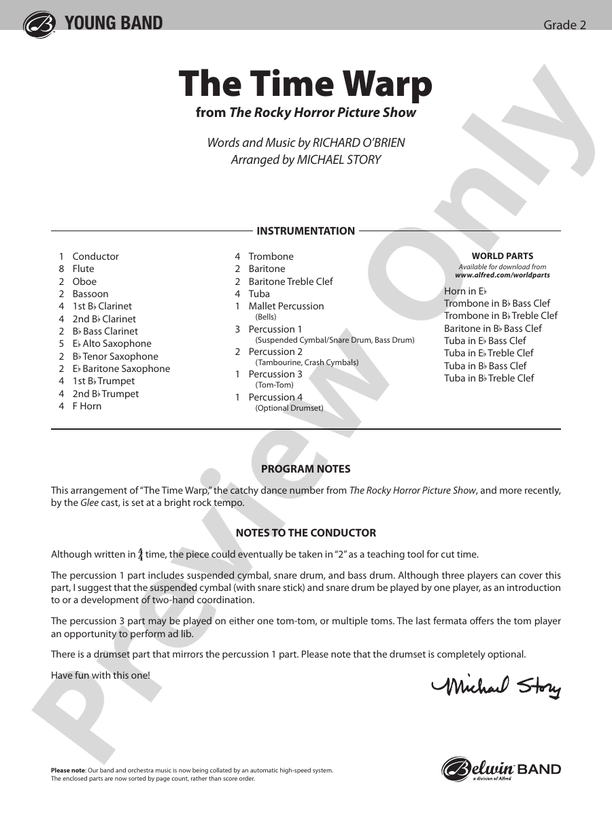 The Time Warp (from The Rocky Horror Picture Show) - Concert Band Conductor Score & Parts (Digital Download)