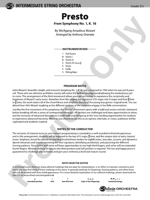 Presto –
String Orchestra Conductor Score & Parts