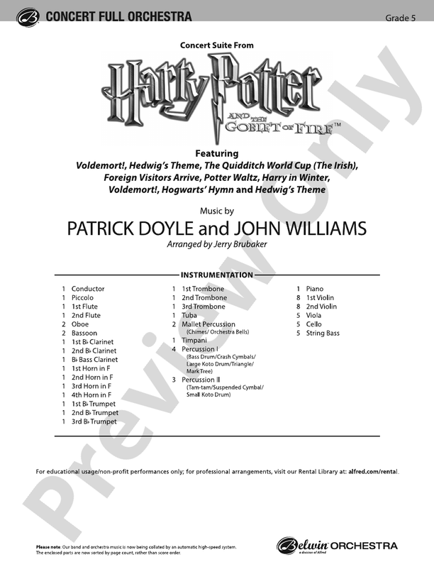 Harry Potter and the Goblet of Fire,™ Concert Suite from – Full Orchestra Conductor Score & Parts (Digital Download)