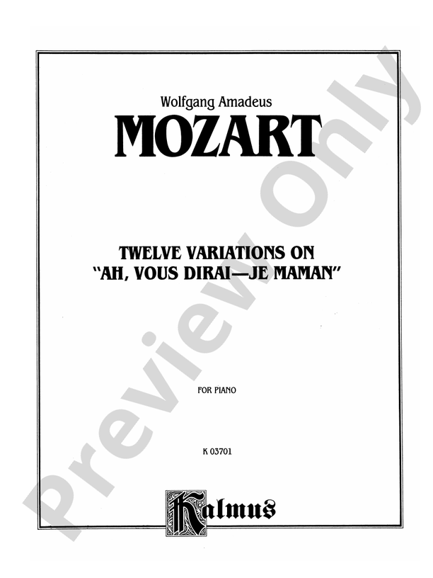 Mozart - Variations on "Ah, Vous Dirai-Je, Maman" - Piano Solo (Digital Download)
