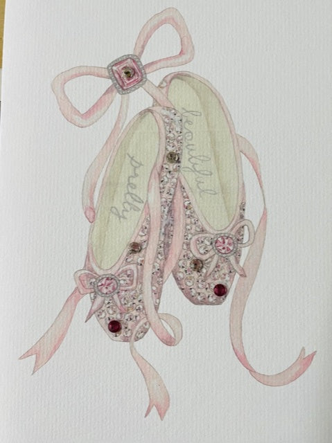 Greeting Card - Watercolour Pink Ballet Shoes