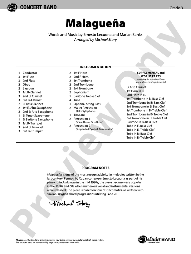 Malagueña - Concert Band Conductor Score & Parts (Digital Download)