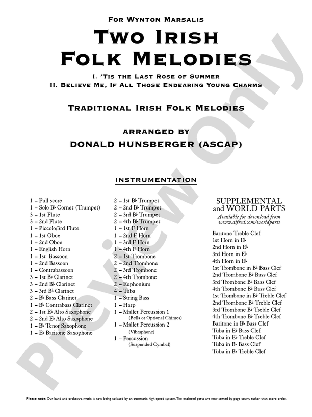 Two Irish Folk Melodies - Concert Band Conductor Score & Parts (Digital Download)