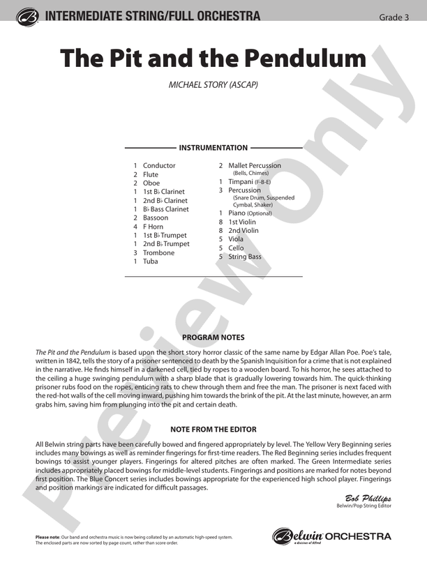 The Pit and the Pendulum – Full Orchestra Conductor Score & Parts (Digital Download)