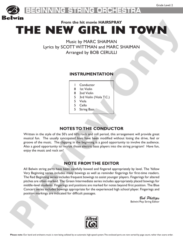 The New Girl in Town (from Hairspray) – String Orchestra Conductor Score & Parts (Digital Download)