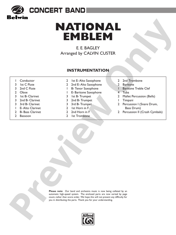 National Emblem - Concert Band Conductor Score & Parts (Digital Download)