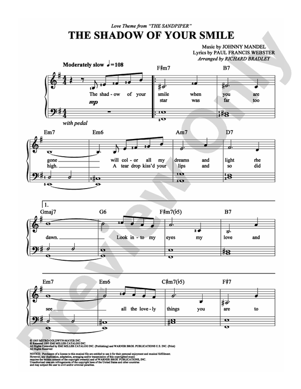 The Shadow of Your Smile - Arr. Richard Bradley - Easy Piano (Digital Download)