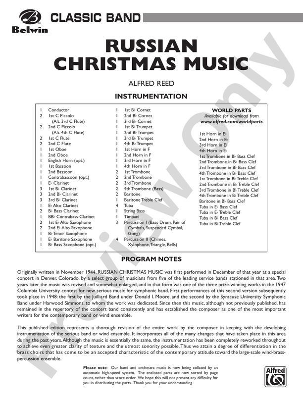 Russian Christmas Music (Grade 5) - Concert Band Conductor Score & Parts (Digital Download)