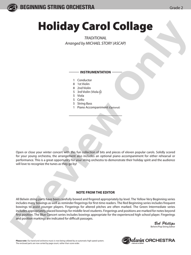 Holiday Carol Collage – String Orchestra Conductor Score & Parts (Digital Download)