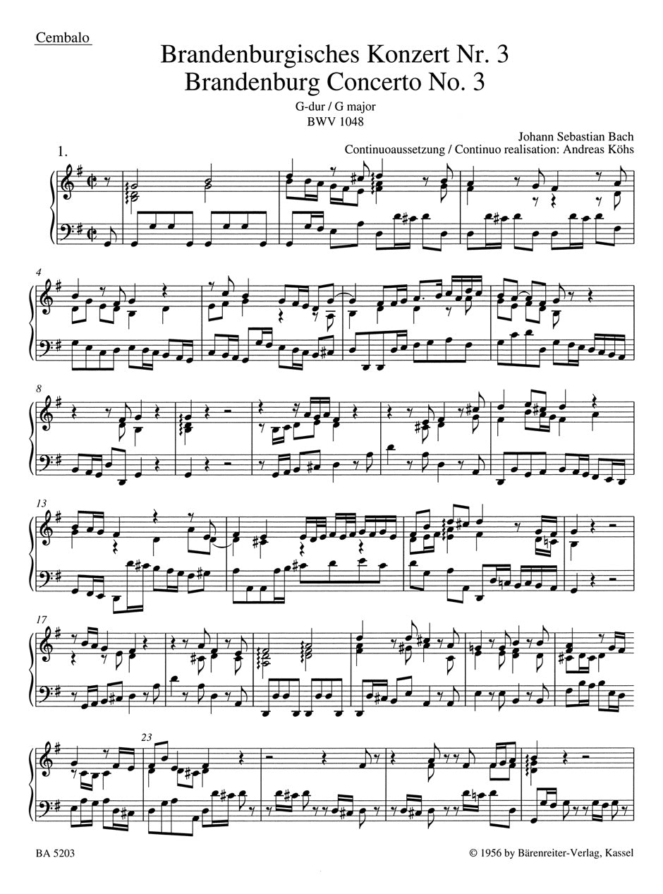 Bach - Brandenburg #3 - Cembalo Part Barenreiter BA5203-10
