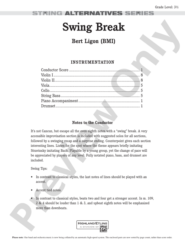 Swing Break – String Orchestra Conductor Score & Parts (Digital Download)
