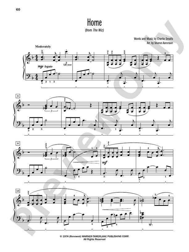 Home (from "The Wiz") - Piano Solo (Digital Download)