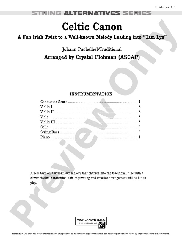 Celtic Canon – String Orchestra Conductor Score & Parts (Digital Download)