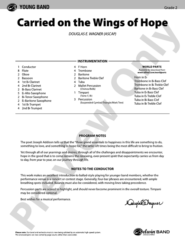 Carried on the Wings of Hope - Concert Band Conductor Score & Parts (Digital Download)