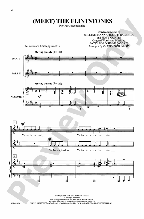 (Meet) The Flintstones - 2-Part Choral Octavo (Digital Download)