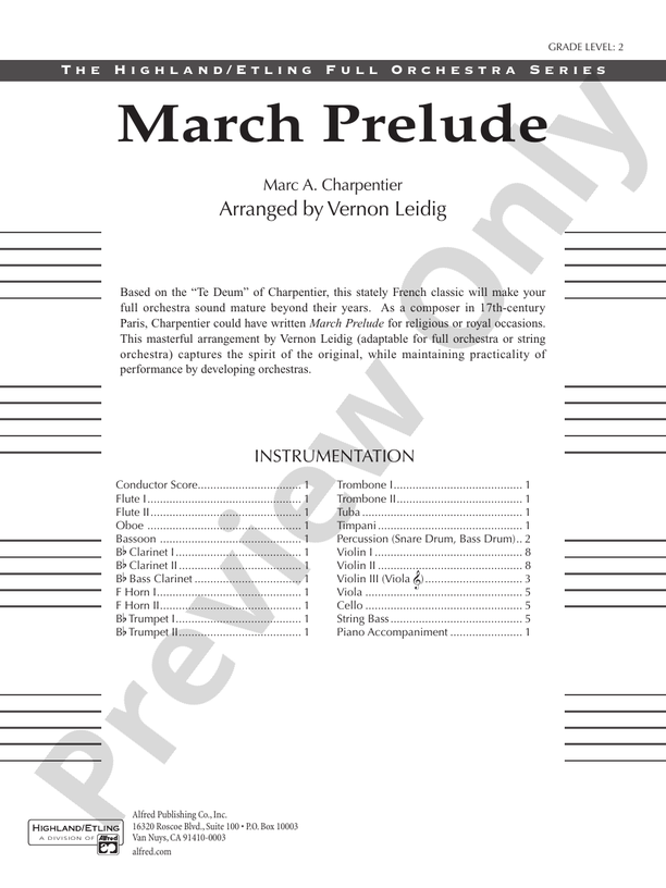 March Prelude – Full Orchestra Conductor Score & Parts (Digital Download)