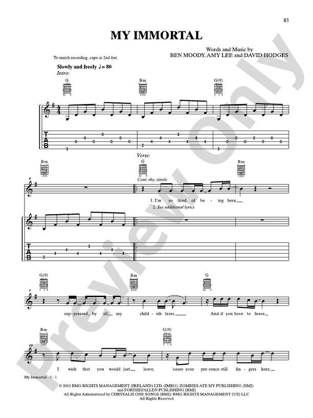 My Immortal - Guitar TAB (Digital Download)