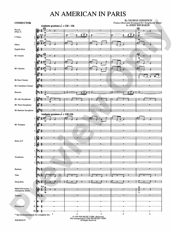 An American in Paris - Concert Band Conductor Score & Parts (Digital Download)