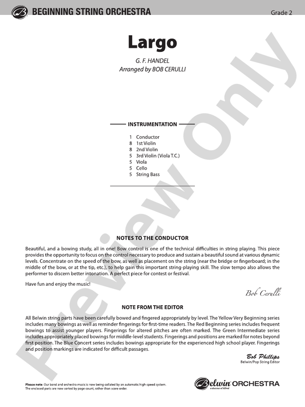 Largo (Grade 2) – String Orchestra Conductor Score & Parts (Digital Download)