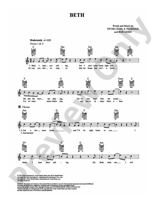 Beth - Easy Guitar (Digital Download)