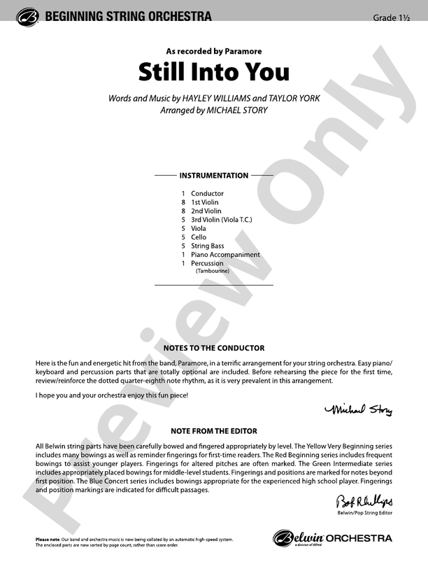 Still Into You – String Orchestra Conductor Score & Parts (Digital Download)