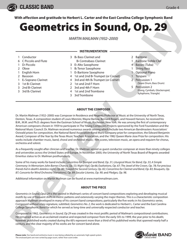 Geometrics in Sound, Op. 29 - Concert Band Conductor Score & Parts (Digital Download)