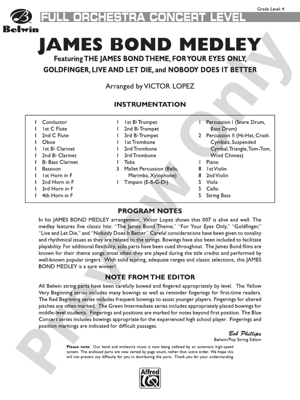 James Bond Medley – Full Orchestra Conductor Score & Parts (Digital Download)