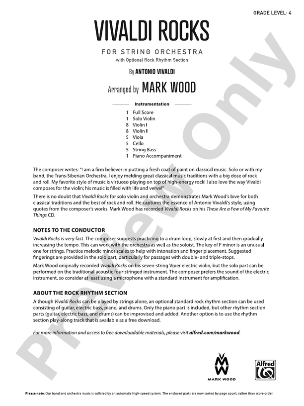 Vivaldi Rocks - String Orchestra Conductor Score & Parts (Digital Download)