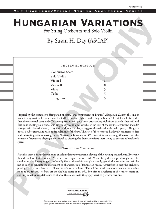 Hungarian Variations – String Orchestra Conductor Score & Parts (Digital Download)