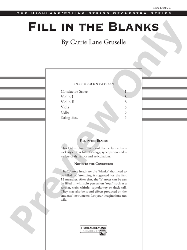 Fill in the Blanks – String Orchestra Conductor Score & Parts (Digital Download)