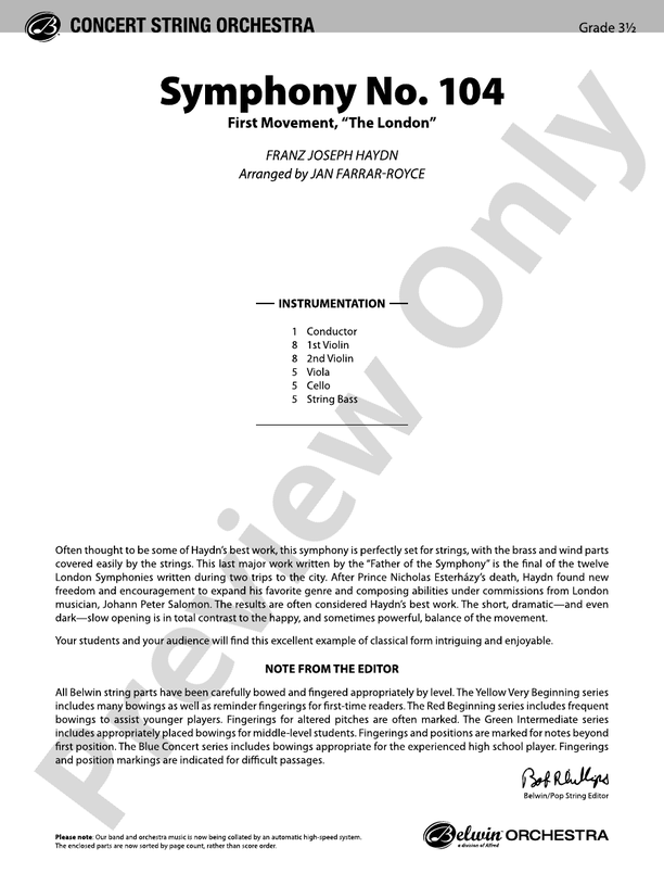 Symphony No. 104, 1st Movement – String Orchestra Conductor Score & Parts (Digital Download)