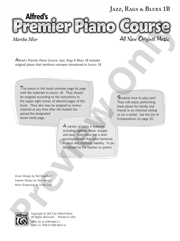 Premier Piano Course, Jazz, Rags & Blues 1B (Digital Download)