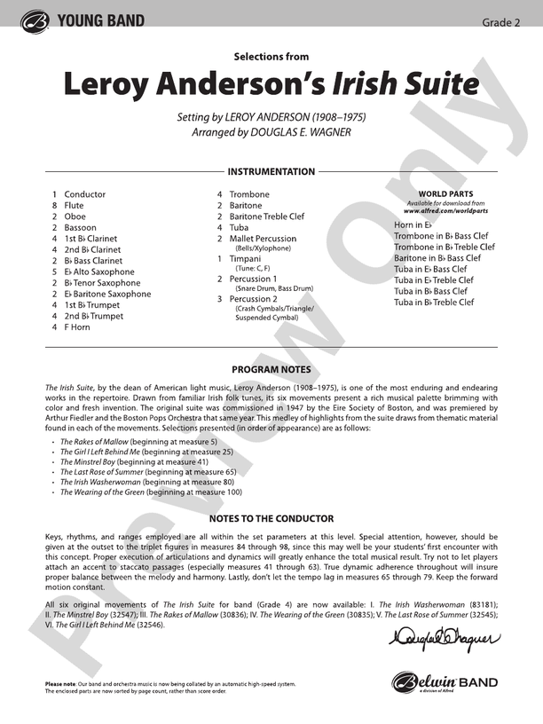 Leroy Anderson’s Irish Suite, Selections from - Concert Band Conductor Score & Parts (Digital Download)