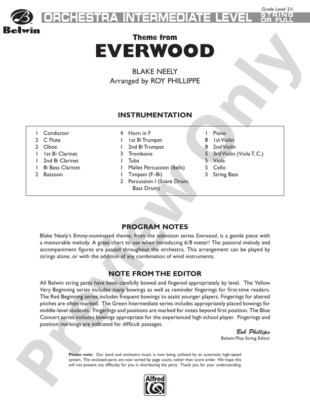 Everwood, Theme from – Full Orchestra Conductor Score & Parts (Digital Download)