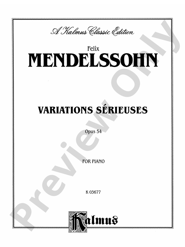 Mendelssohn - Variations Serieuses, Opus 54 - Piano Solo (Digital Download)