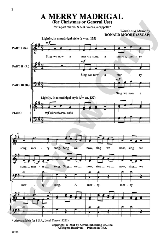 A Merry Madrigal (for Christmas or General Use) - 3-Part Mixed/SAB, a cappella Choral Octavo (Digital Download)