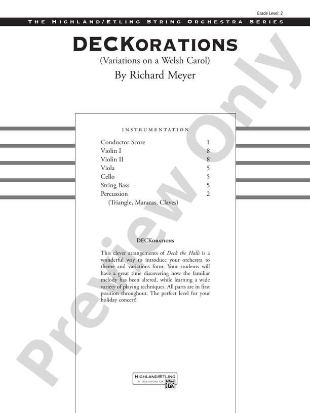 DECKorations – String Orchestra Conductor Score & Parts (Digital Download)