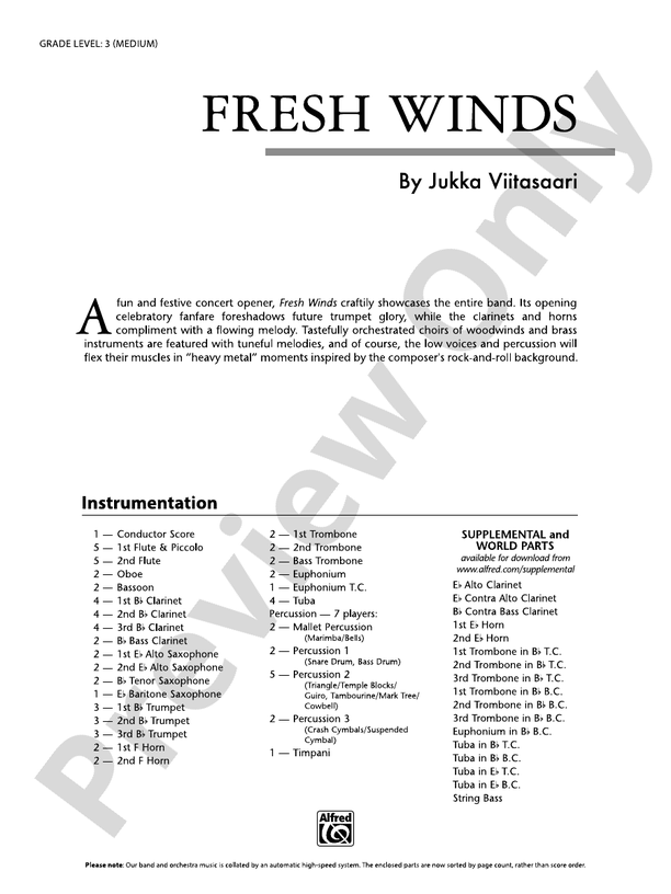 Fresh Winds - Concert Band Conductor Score & Parts (Digital Download)