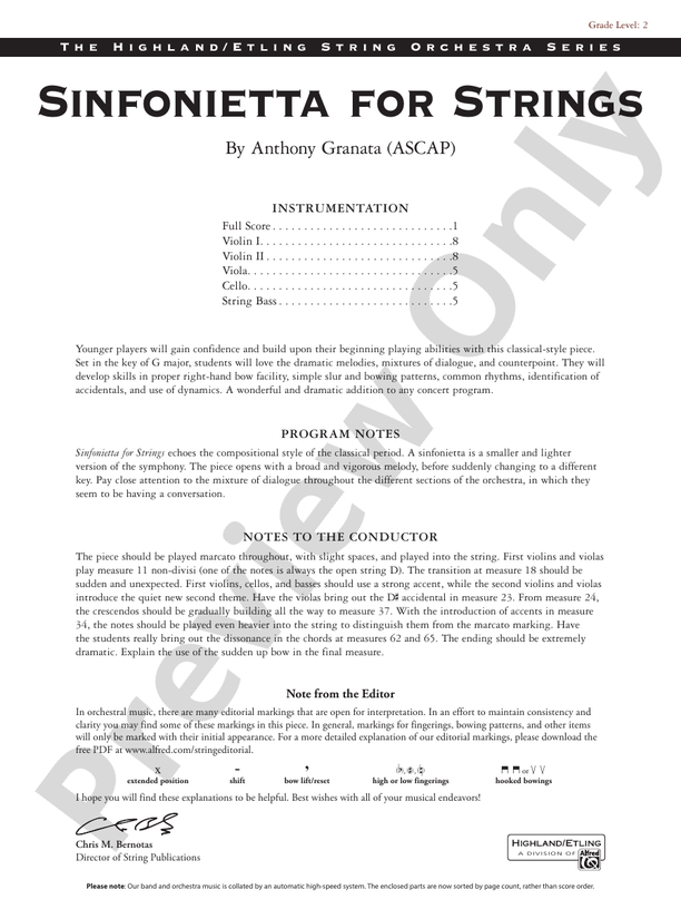Sinfonietta for Strings - String Orchestra Conductor Score & Parts (Digital Download)