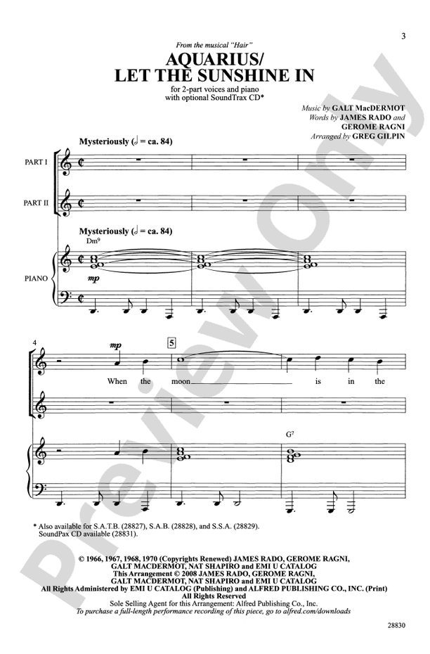 Aquarius / Let the Sunshine In – 2-Part Choral Octavo (Digital Download)