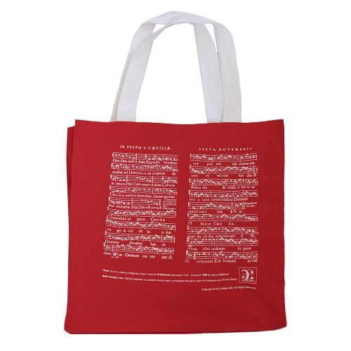 Tote or Music Bag Red with White Manuscript Print and Handles