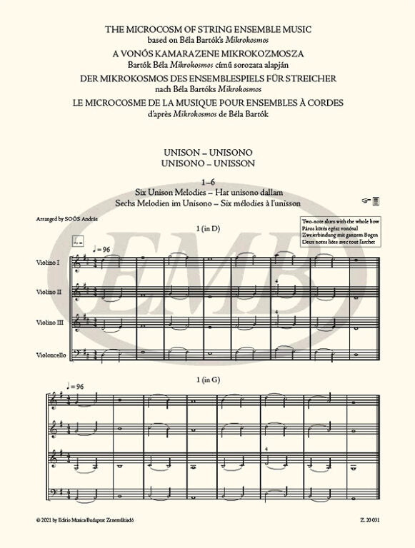 Bartok - The Microcosm of String Ensemble Music Volume 1 - String Orchestra edited by Soos/Borsos EMB Z20031