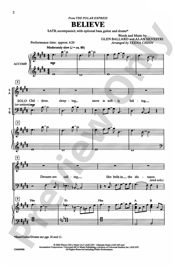 Believe (from The Polar Express) – SATB Choral Octavo (Digital Download)