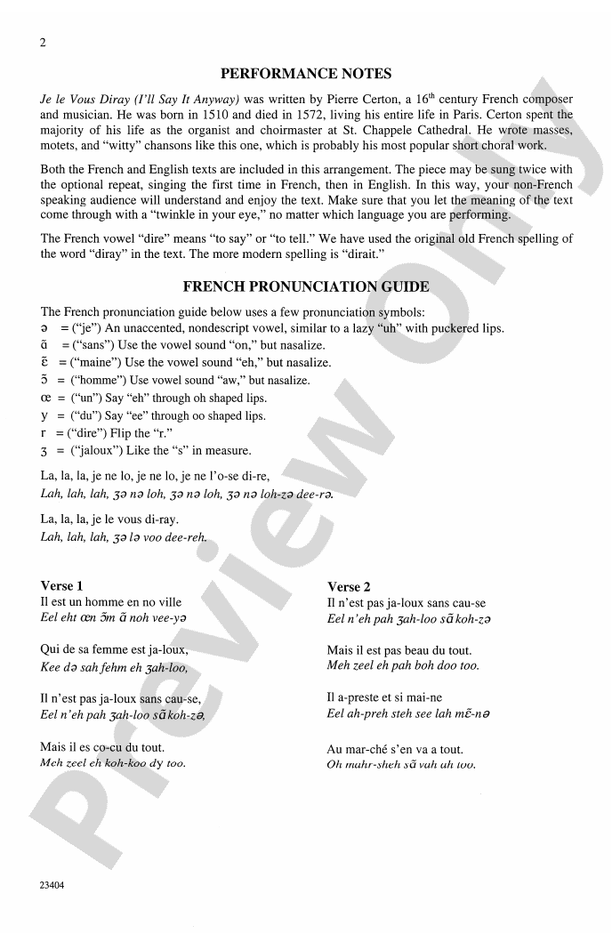 Je le Vous Diray – SSA, a cappella Choral Octavo - Digital Sheet Music Download (Digital Download)