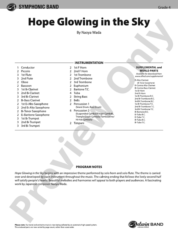Hope Glowing in the Sky - Concert Band Conductor Score & Parts(Digital Download)