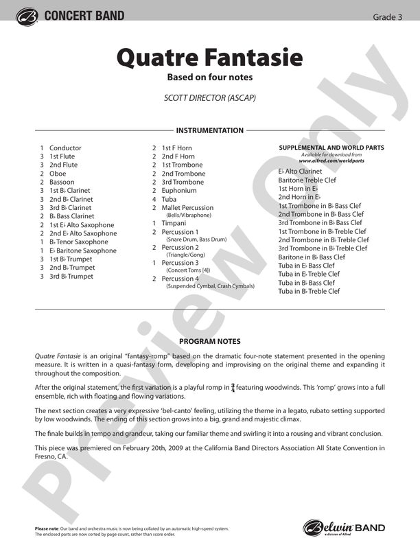 Quatre Fantasie - Concert Band Conductor Score & Parts (Digital Download)